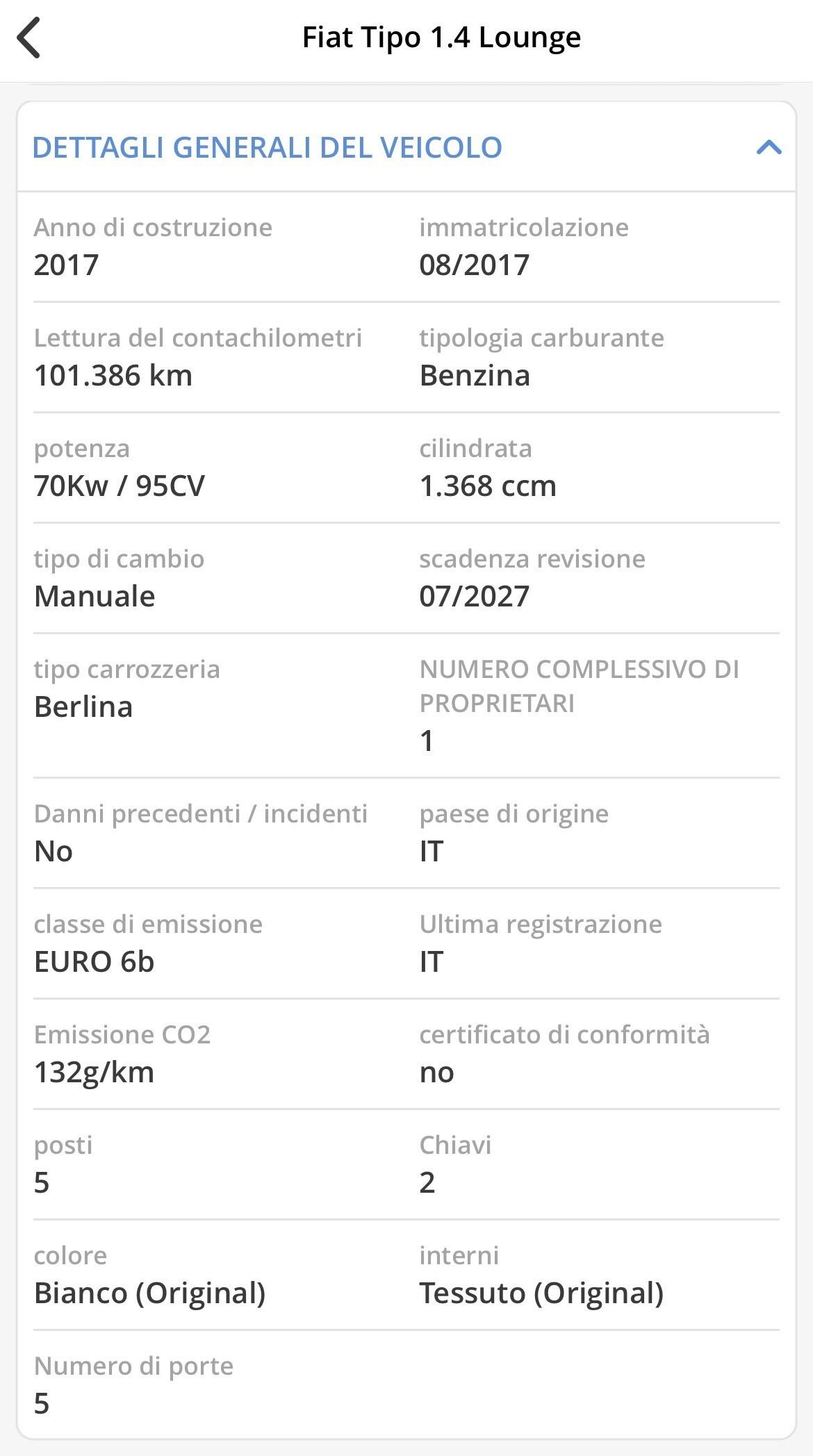 FIAT TIPO 1.4 LOUNGE UNICO PROP. OK NEOPATENTATI