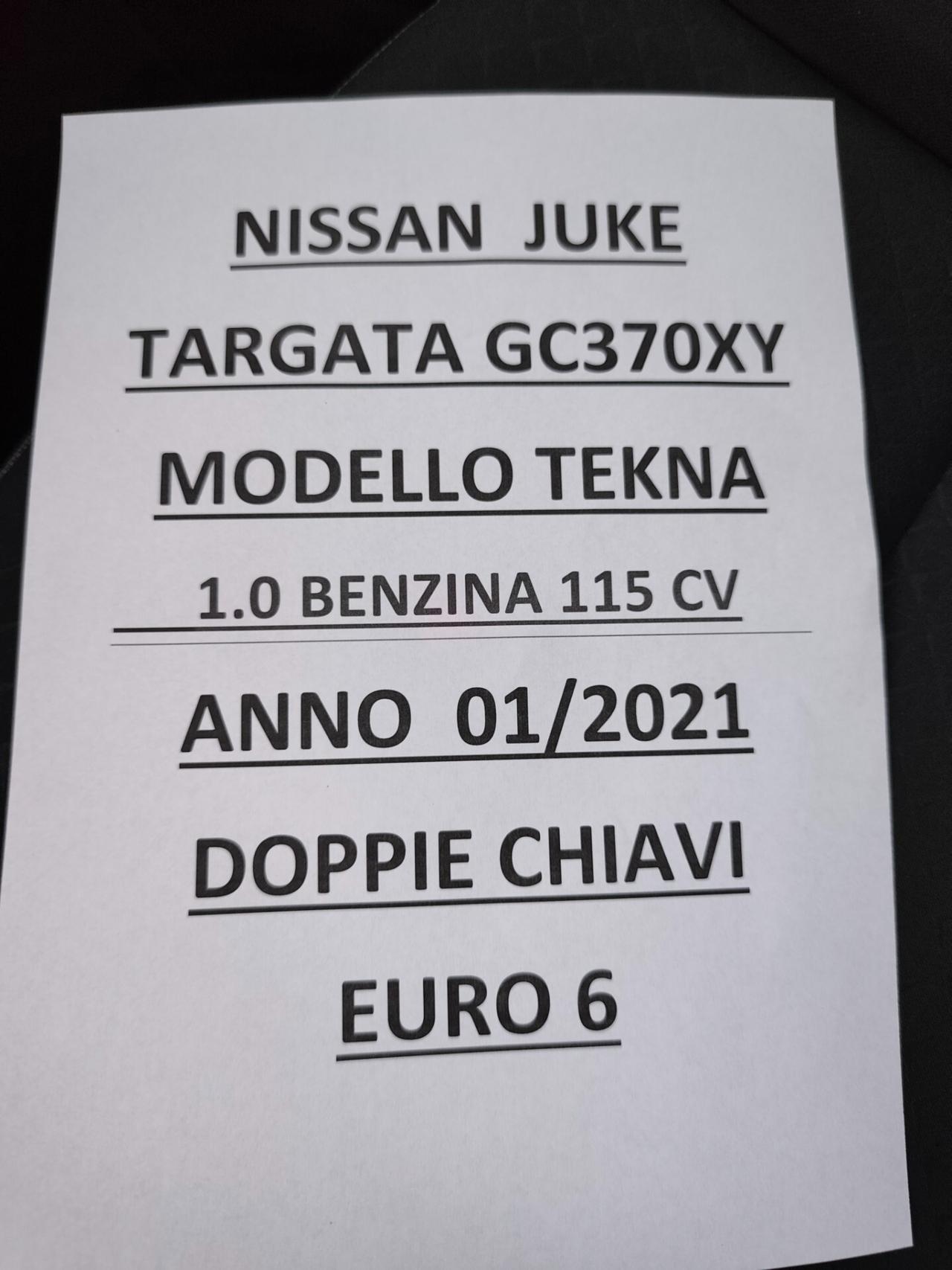 Nissan Juke 1.0 BENZINA 114 CV Tekna