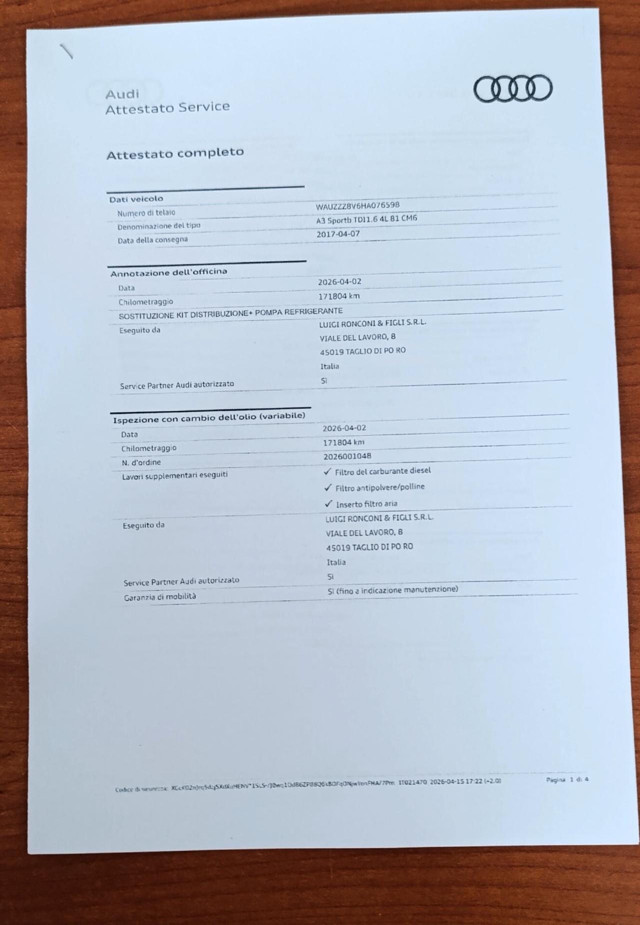 Audi A3 SPB 1.6 TDI 110cv Sport - Uniproprietario - Service completo