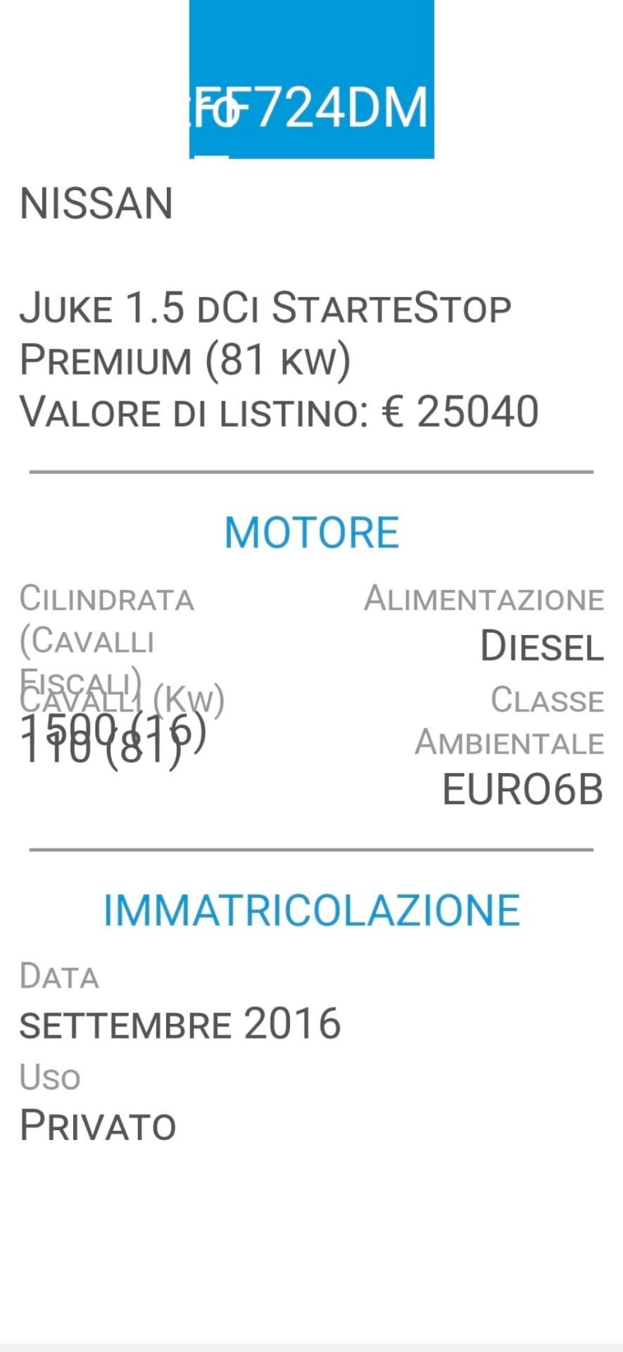 NISSAN JUKE-1,5 dCi-UNICO PROP-EURO 6B-3 REVISIONI