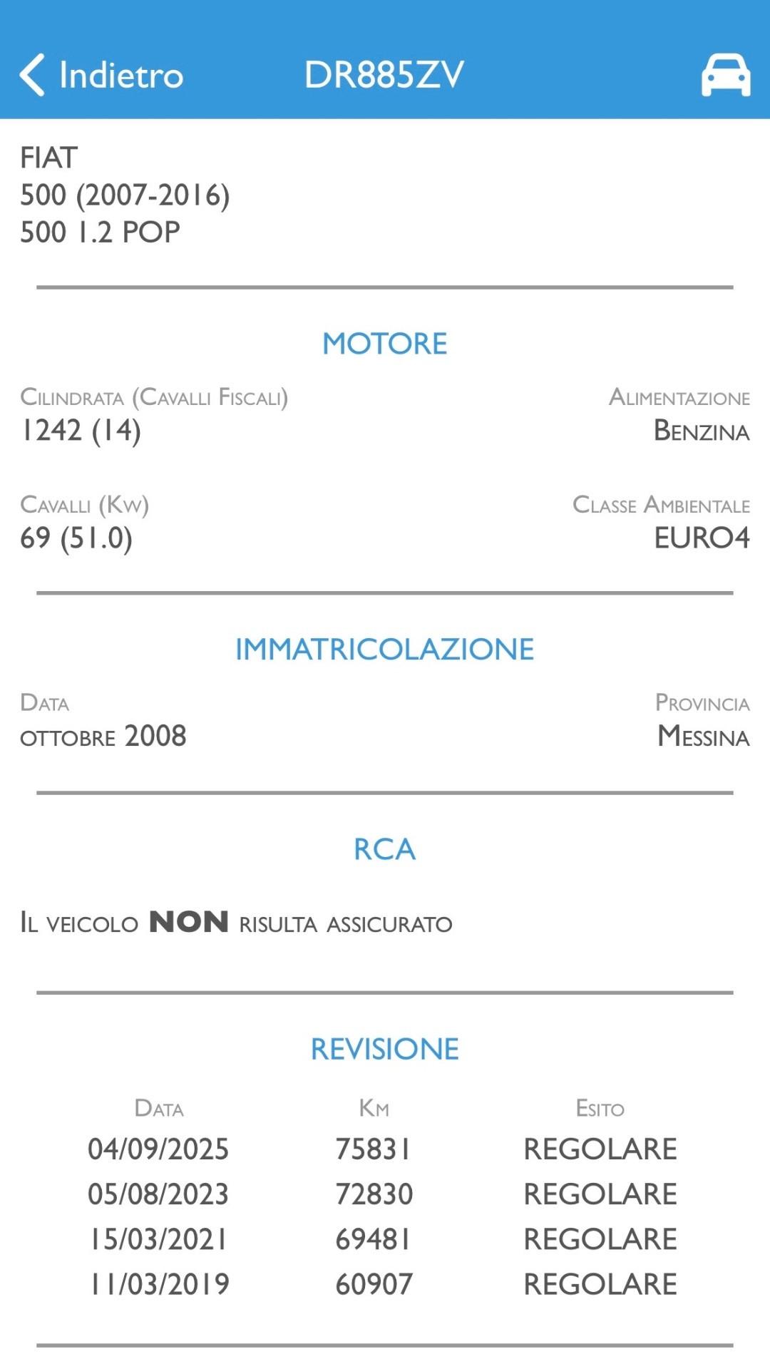 Fiat 500 1.2 69 Cv Lounge 75.000 KM