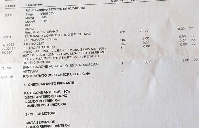 Volkswagen up! 1,0-UNICA PROPR-EURO 6-3 REVISIONI
