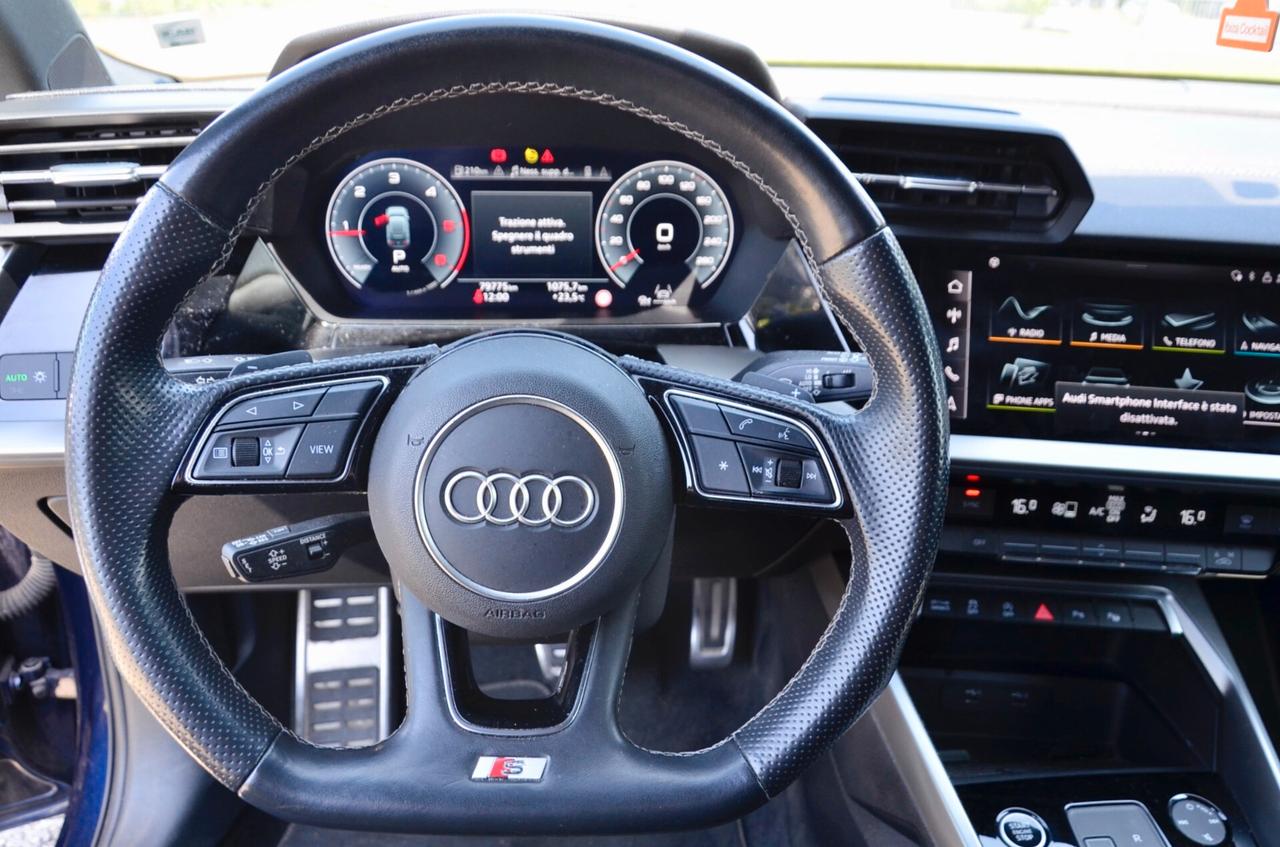 AUDI A3 SPORTBACK 2.0 TDI S-LINE INT+EXT 116cv S-TRONIC, UFF ITALIANA, EURO 6D, MATRIX, RETROCAMERA, PERMUTE