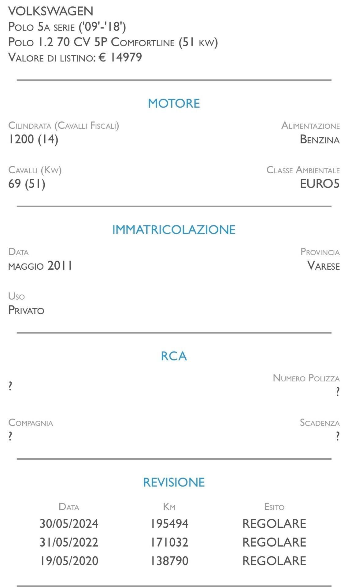 Volkswagen Polo 1.2 70 CV 5p. Comfortline - IDEALE PER NEOPATENTATI