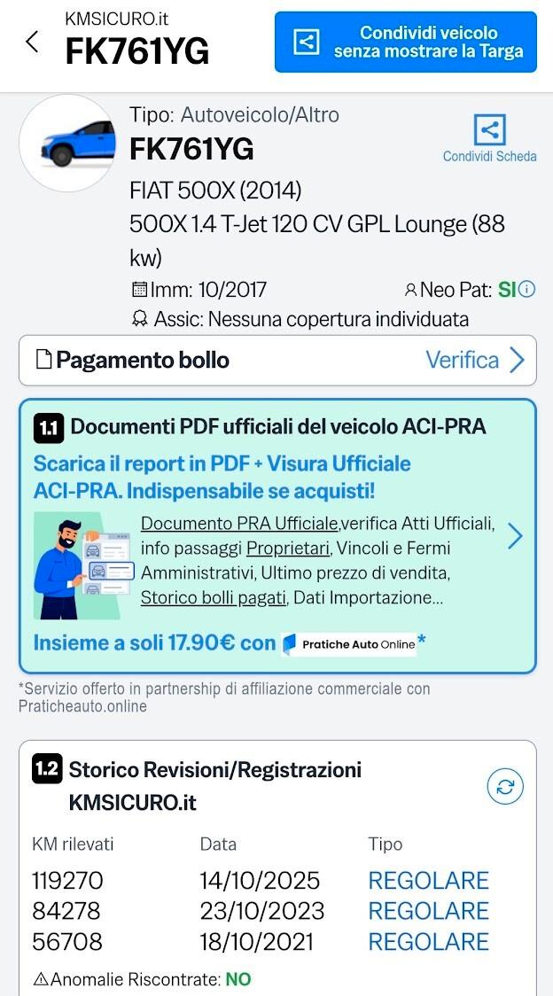 Fiat 500X 1.4 T-Jet 120 CV GPL Lounge