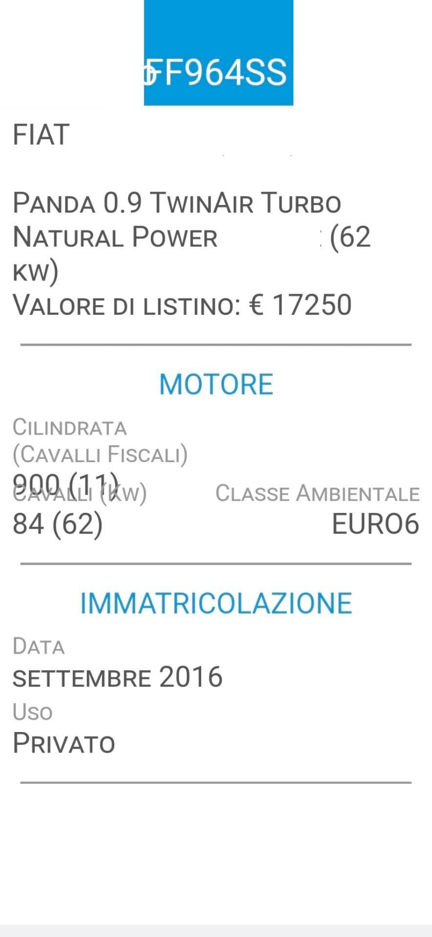 FIAT PANDA 0,9 NP-K-WAY-UNICA PROP-5 POSTI-4 REVIS