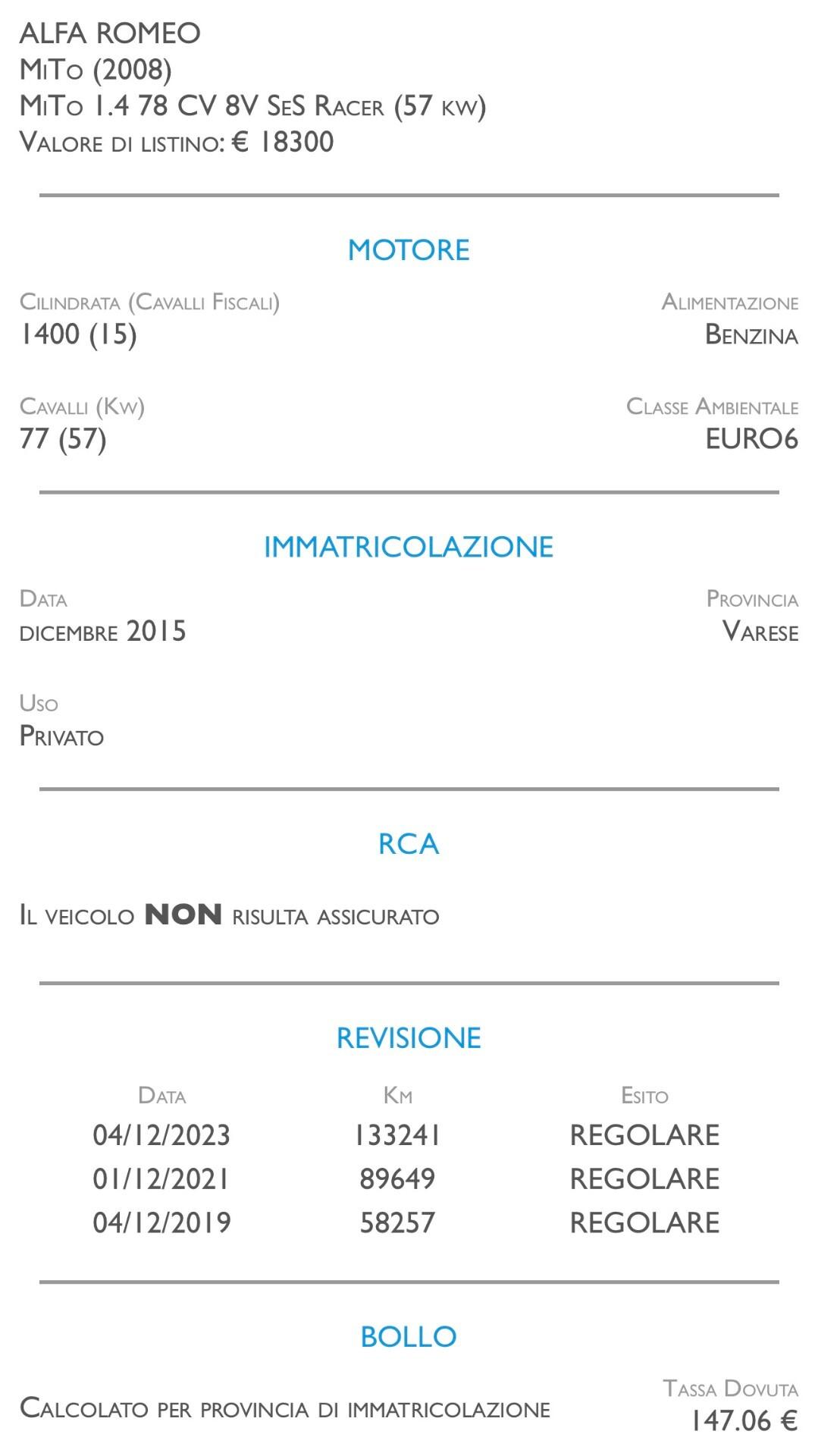 Alfa Romeo MiTo 1.4 78 CV 8V S&S Racer - UNICO PROPRIETARIO