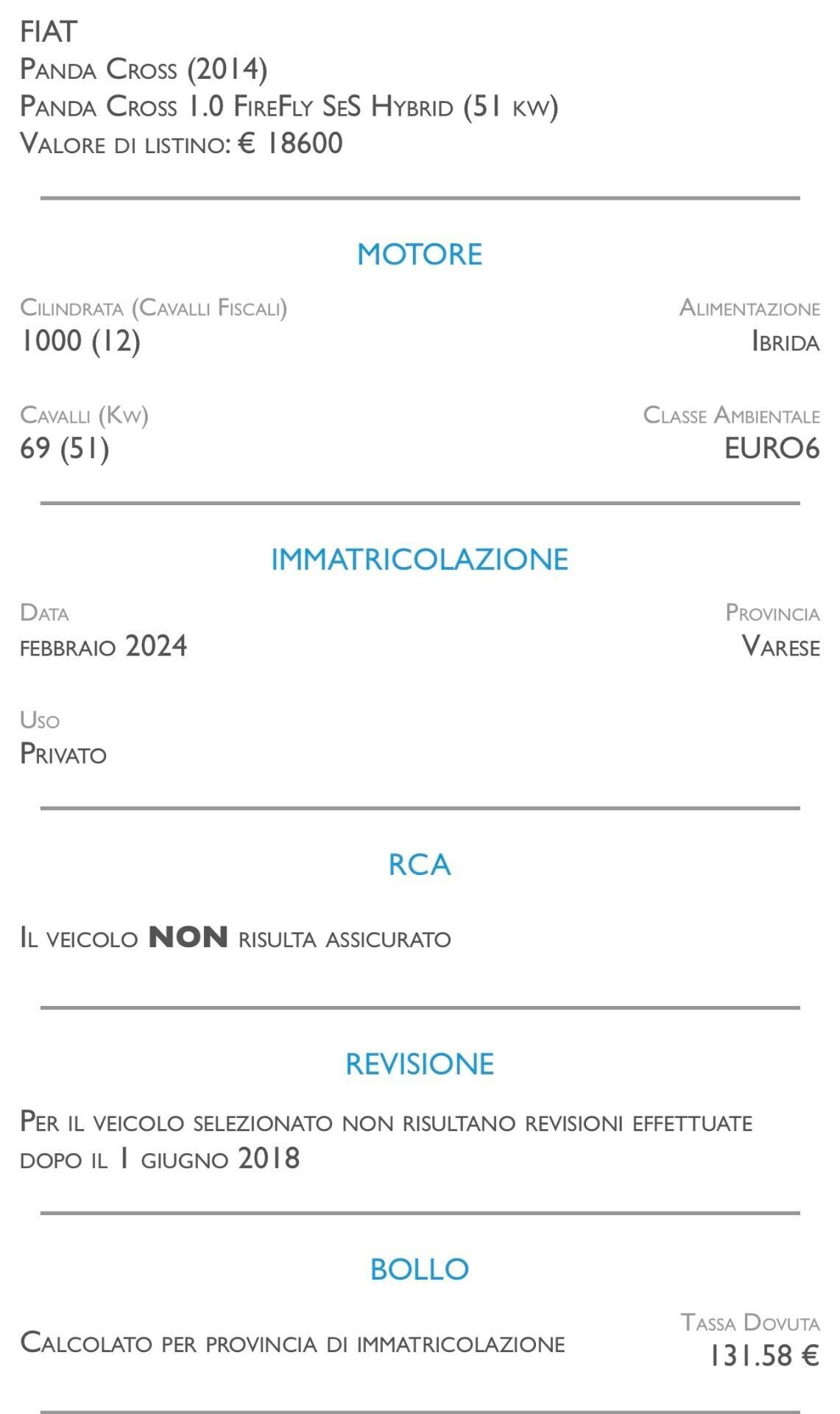 Fiat Panda Cross 1.0 FireFly S&S Hybrid - UNICO PROPRIETARIO