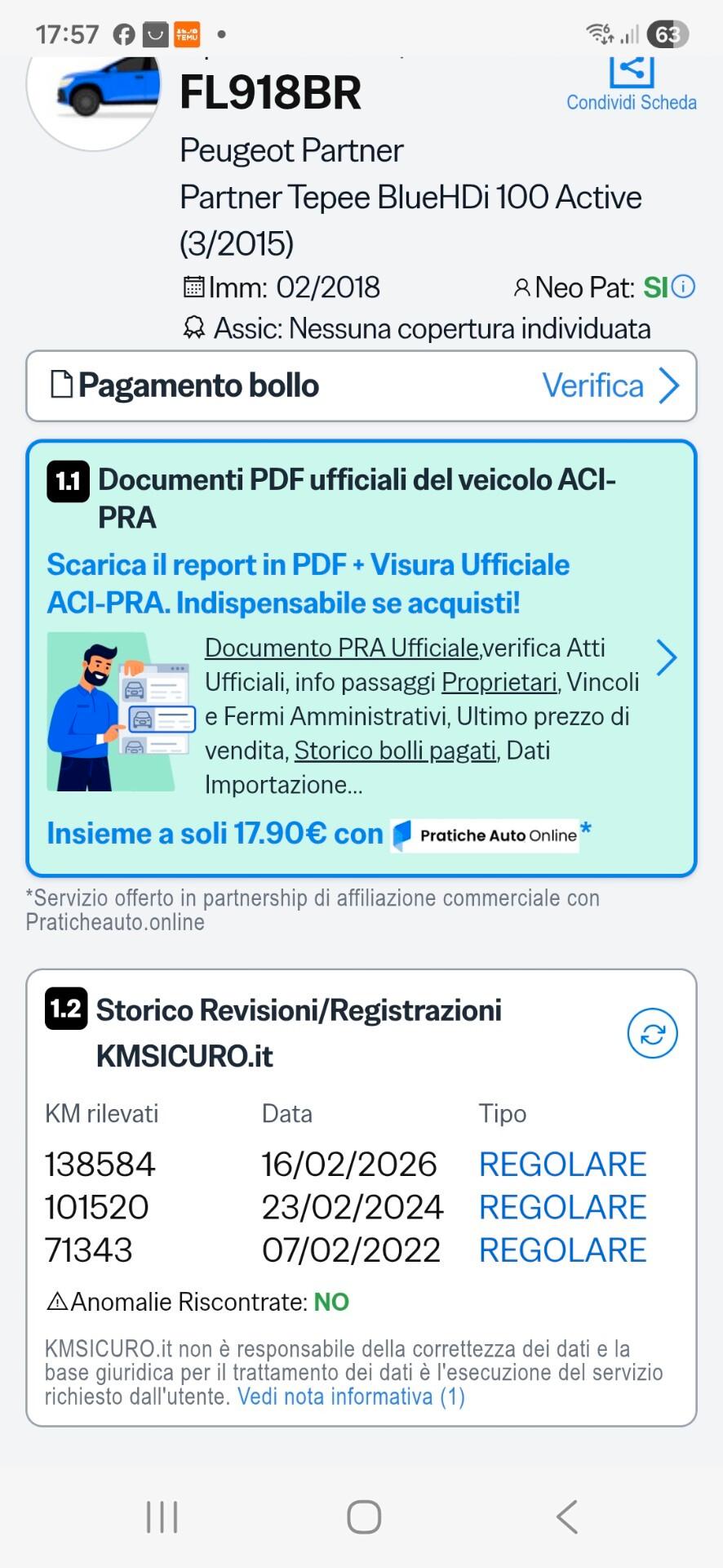 Peugeot Partner BlueHDi perfetta e garantita 12 mesi