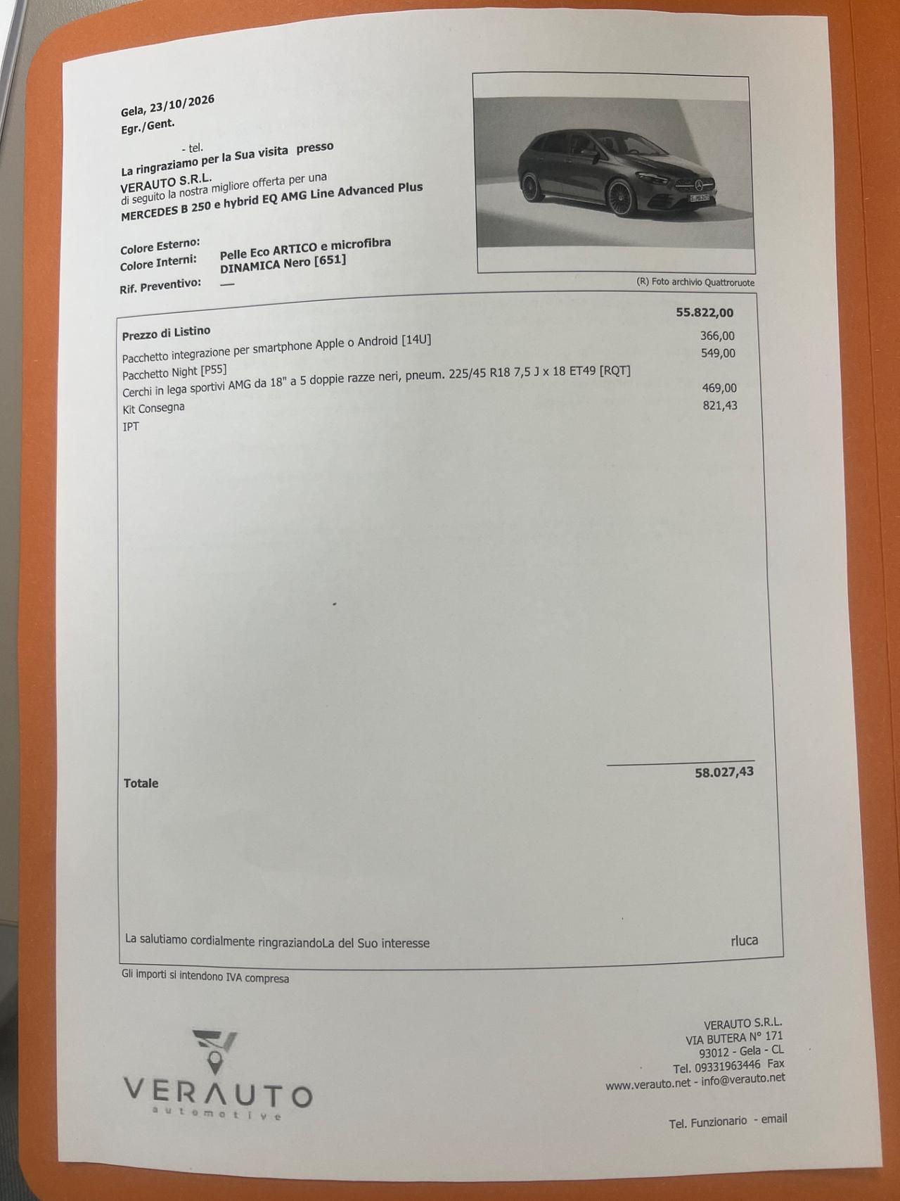 Mercedes-Benz B 250 e-hybrid phev AMG Line Advanced Plus auto - possibilità noleggio no scoring