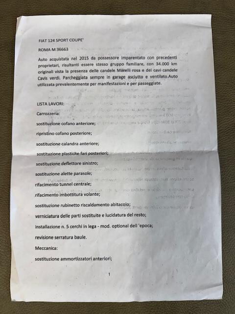 Fiat 124 Coupe Sport 1600 ASI + MOTORE REVISIONATO