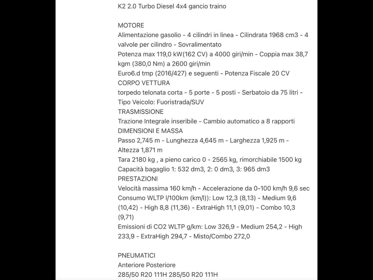 Ich-x K2 2.0 Turbo Diesel 4x4 Gancio Traino