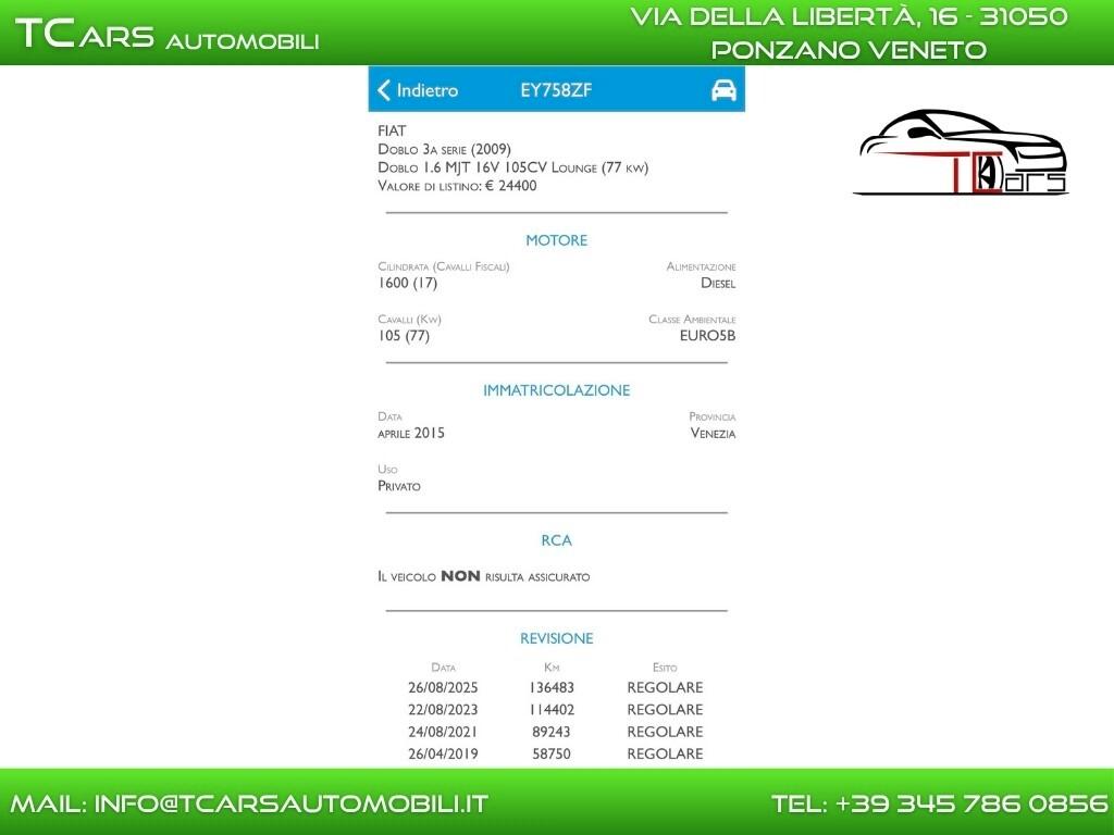 FIAT DOBLÒ 1.6 MJT - 5 POSTI - GANCIO TRAINO