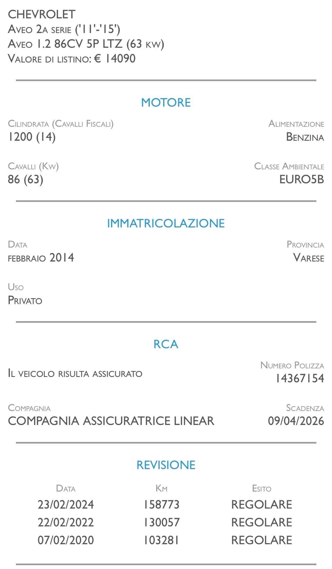 Chevrolet Aveo 1.2 86CV 5 porte LTZ - UNICO PROPRIETARIO