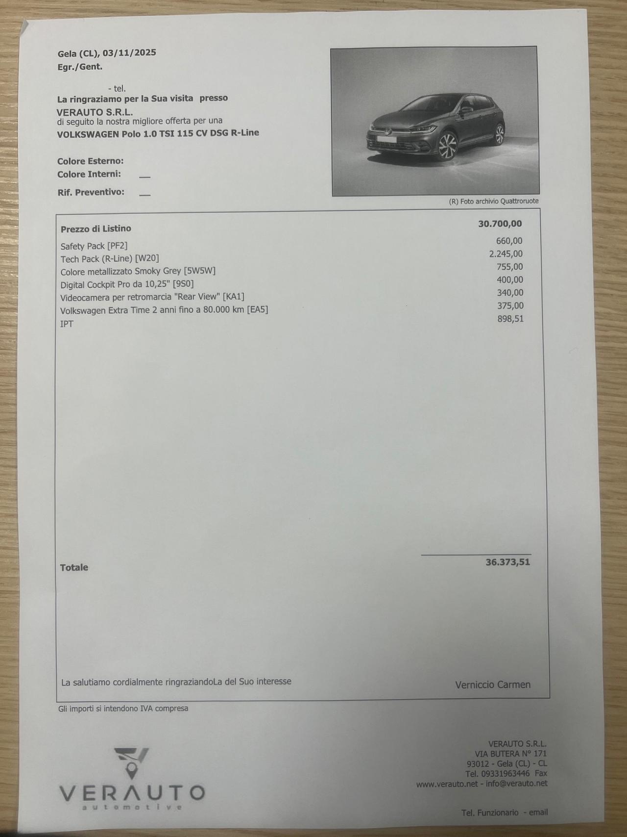 Volkswagen Polo 1.0 Style dsg possibilità noleggio no scoring