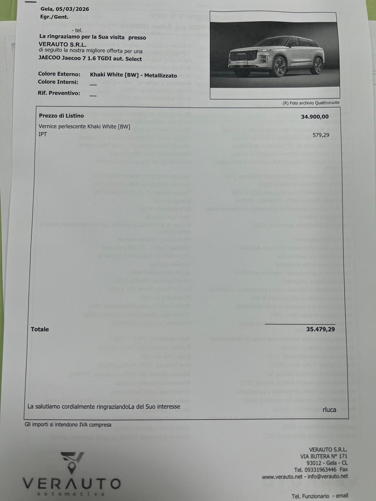 Jaecoo 7 1.6 TGDI aut. Select Possibilità Noleggio No Scoring