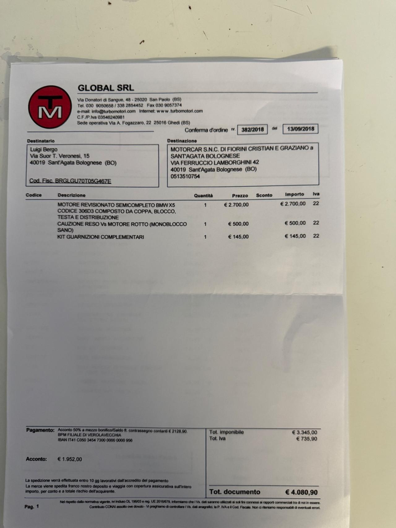 Bmw X5 3.0d MOTORE SOSTITUITO CON FATTURA