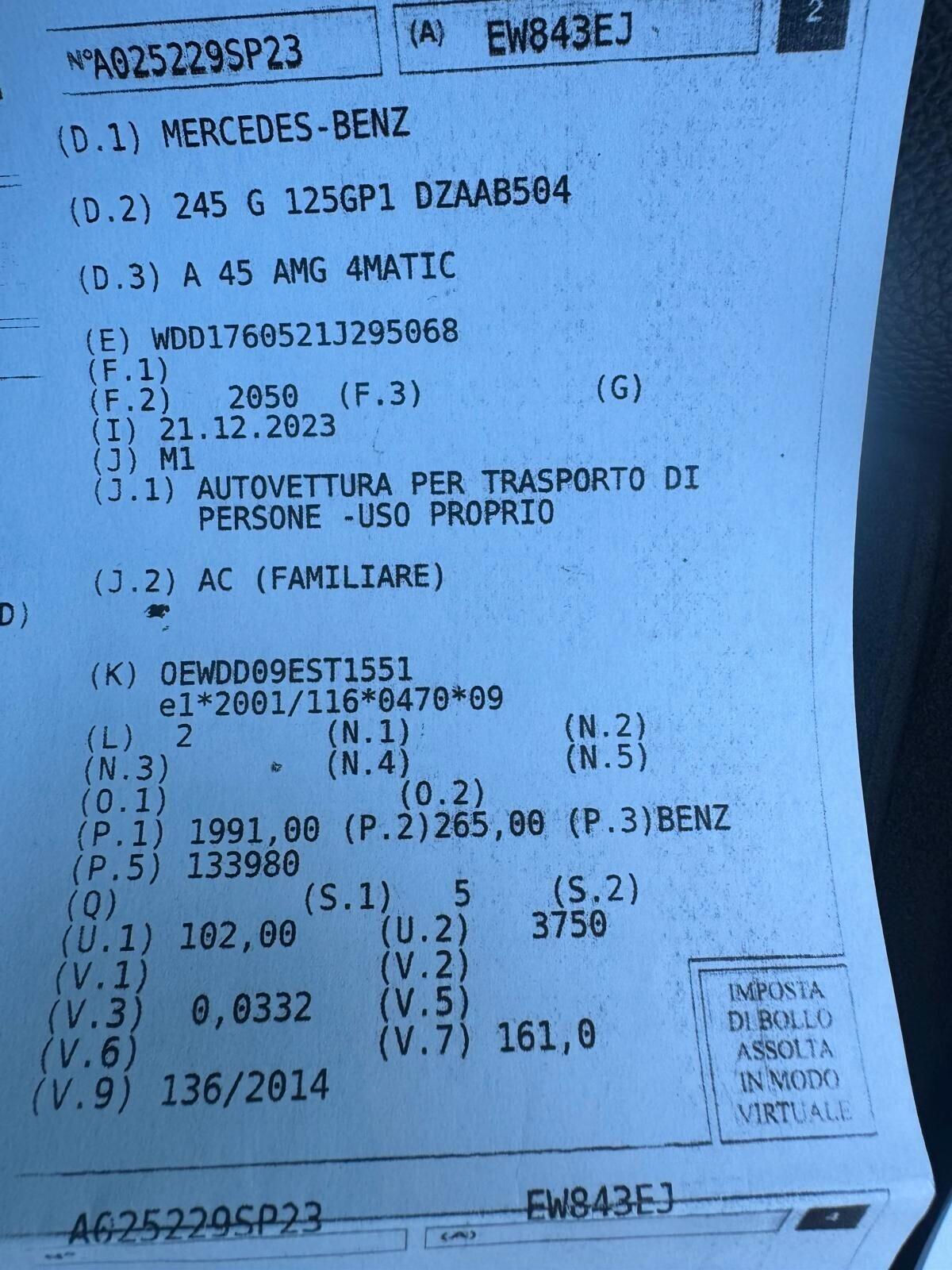 Mercedes-benz CLA 45 AMG Anno 2014 2.0 Benzina EURO6e