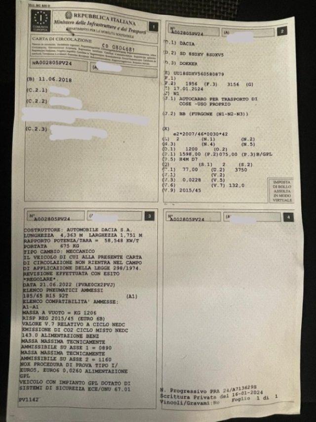 DACIA Dokker 1.6 8V 100CV Start&Stop GPL Furgone