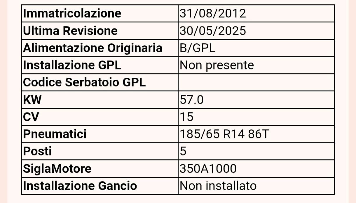 LANCIA MUSA 1.4 GPL 2012