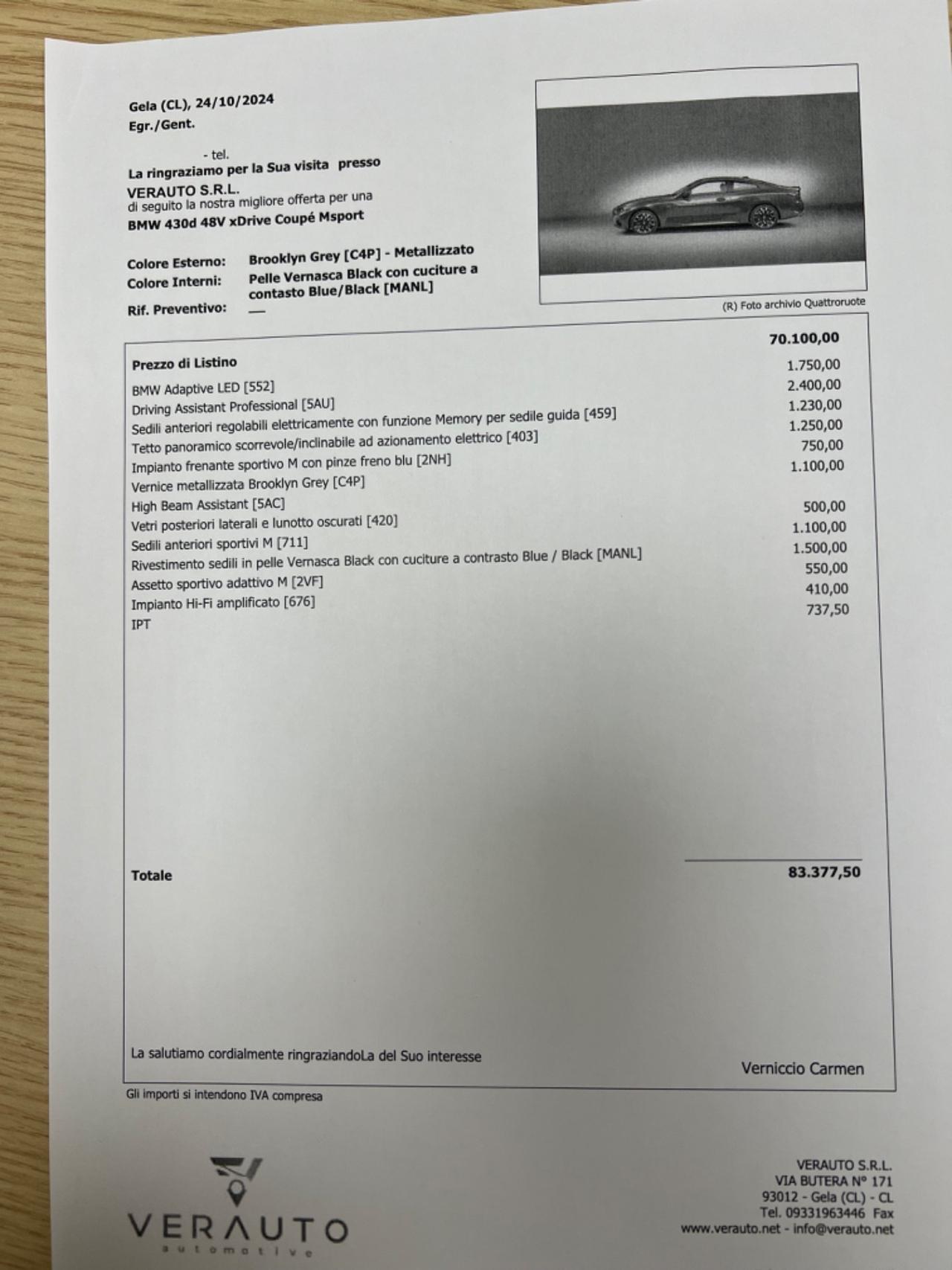 Listino €83.777-Bmw 430d 48V xDrive Coupé Msport- nuova pronta consegna - scontata €69.900