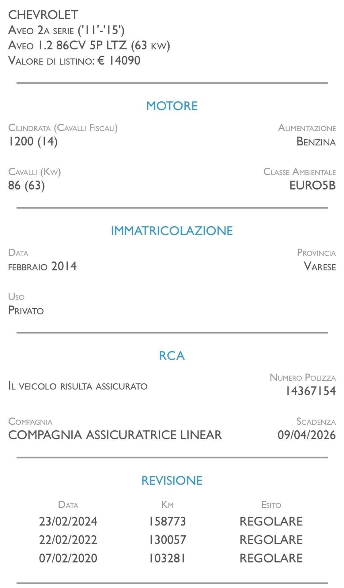 Chevrolet Aveo 1.2 86CV 5 porte LTZ - UNICO PROPRIETARIO