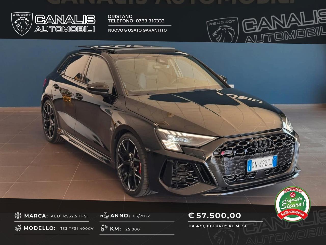 AUDI RS3 2.5 TFSI 400 CV QUATTRO 2022 *TETTO*