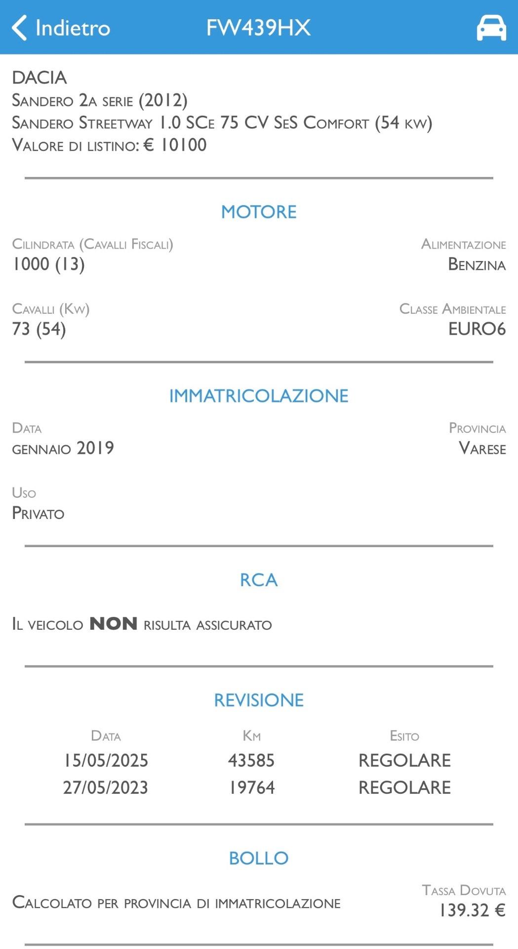 Dacia Sandero 1.0 SCe 12V 75CV Start&Stop Comfort