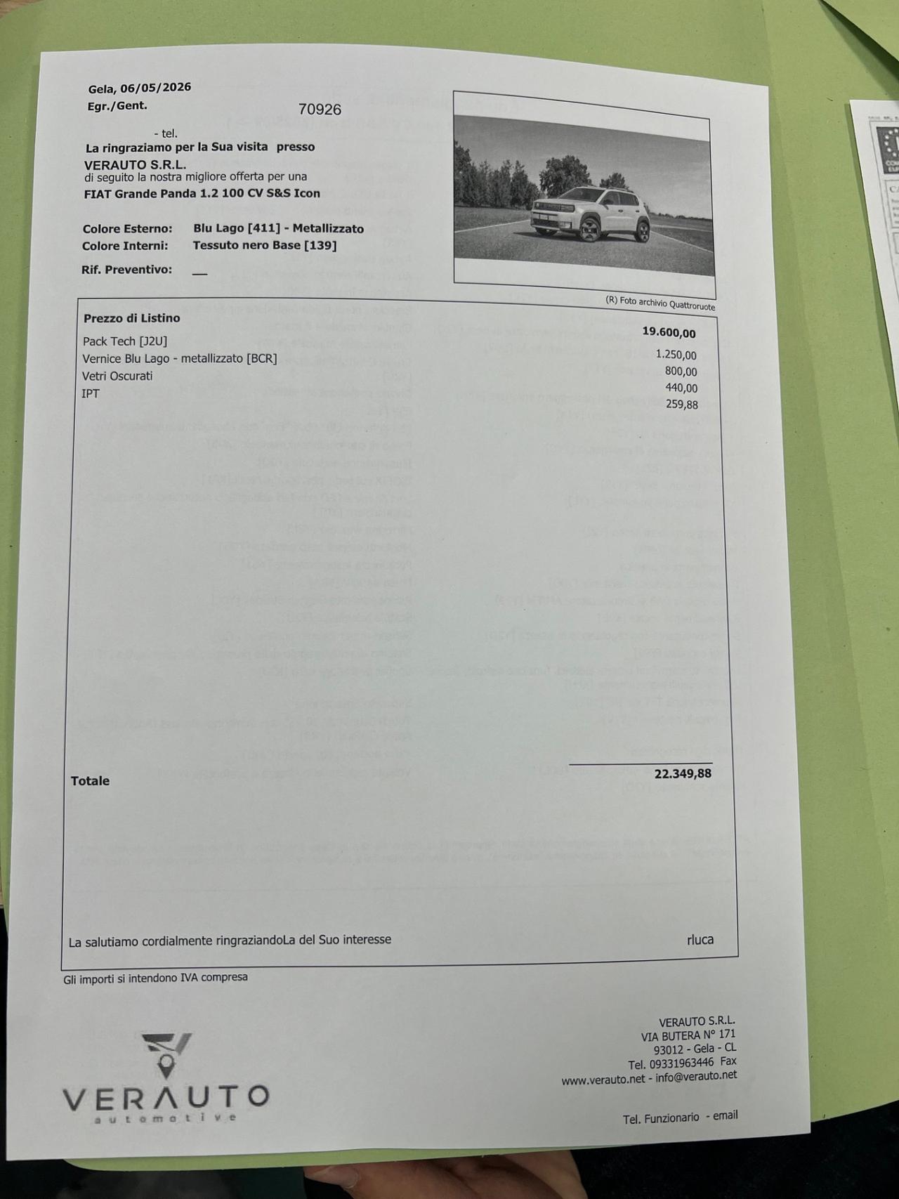 Fiat Grande Panda 1.2 100 CV S&S Icon - possibilità noleggio no scoring