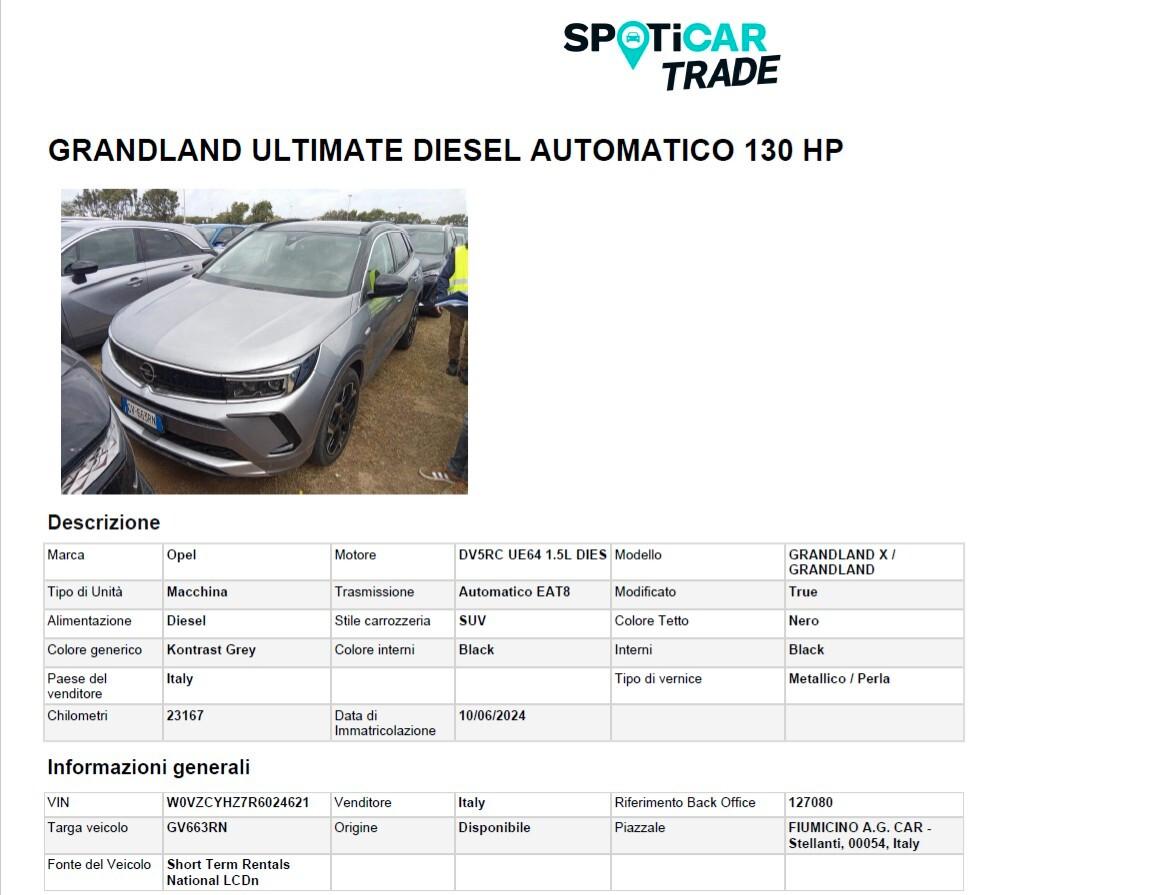 Opel Grandland 1.5 DIESEL ECOTEC 131CV AUT. ULTIMATE ( FARI LED - TELECAMERA POST. PDC NAVI )