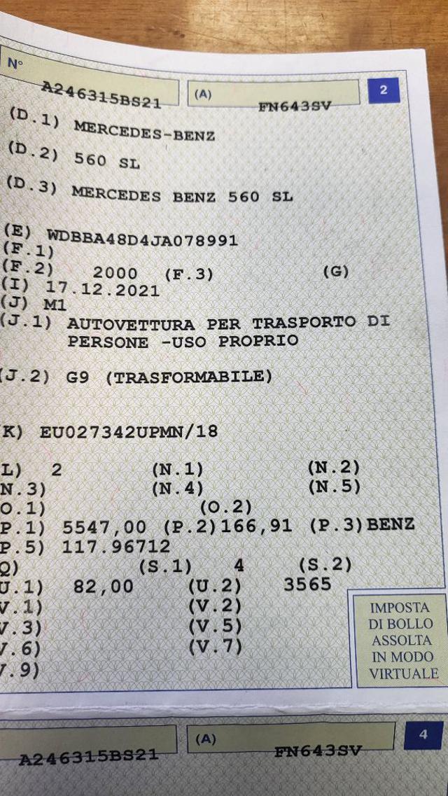 MERCEDES-BENZ SL 560 CABRIO ISCRITTA ASI PERFETTA HARDTOP