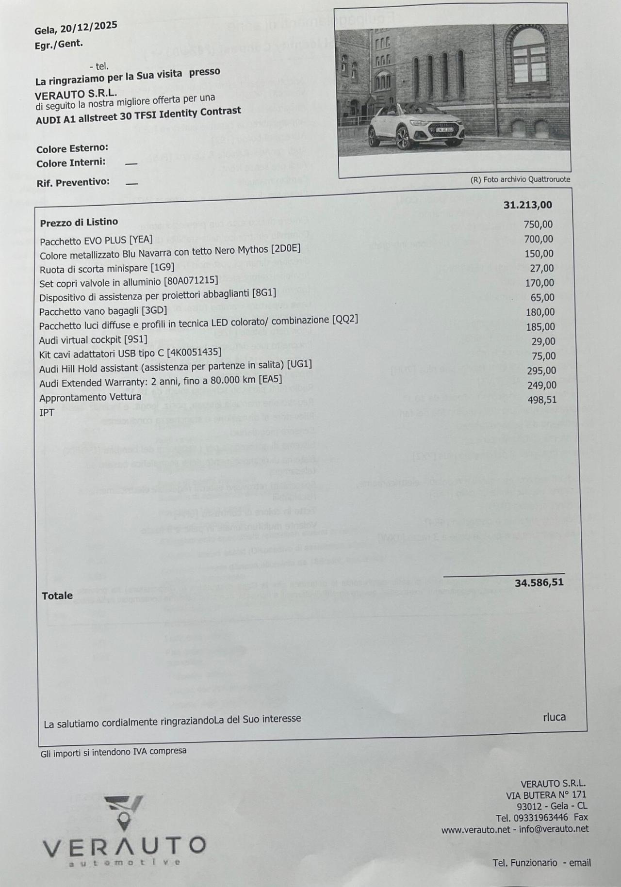 Audi A1 allstreet 30 possibilità noleggio no scoring