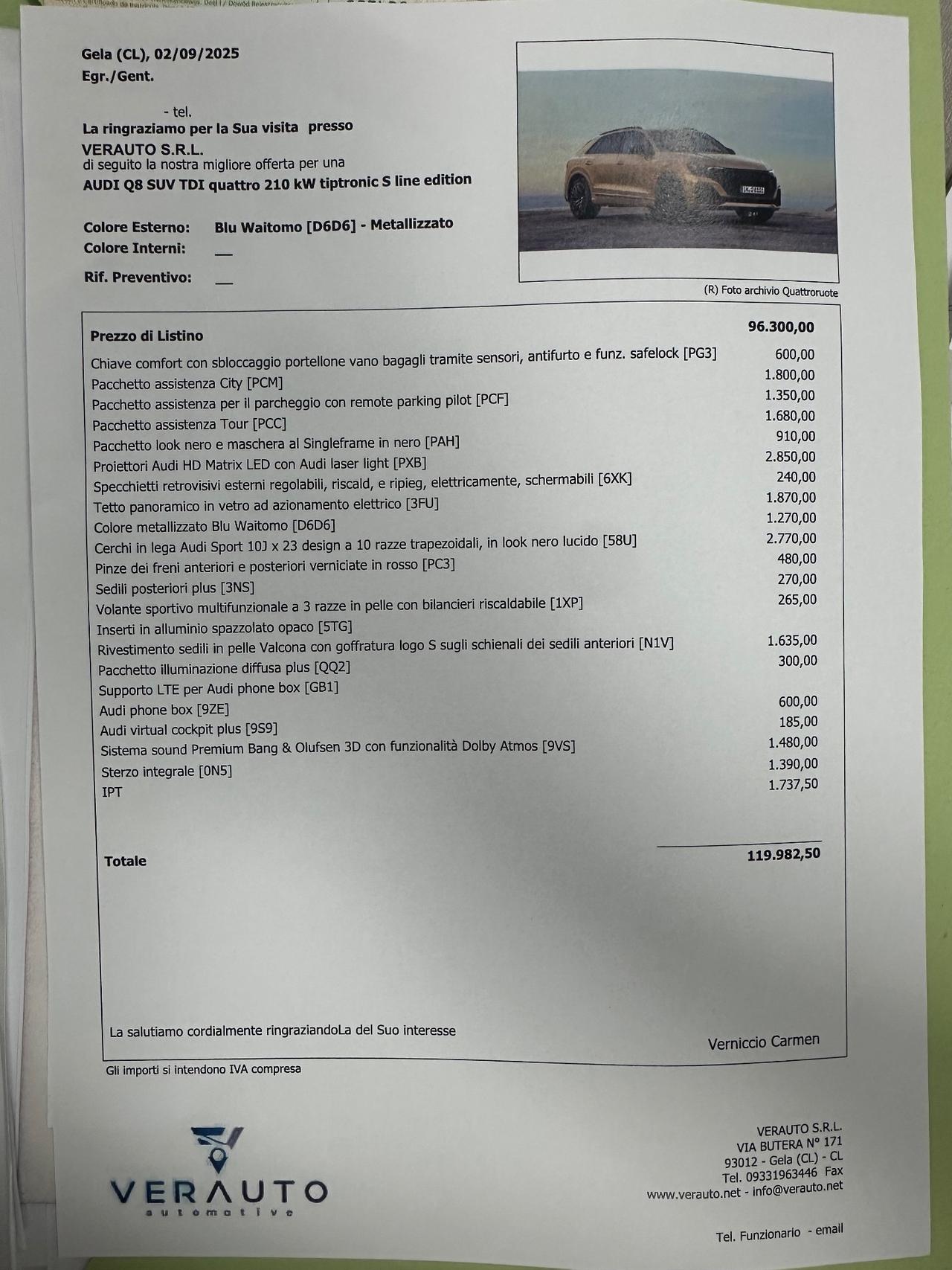 Audi Q8 tdi mhev Sline possibilità noleggio no scoring