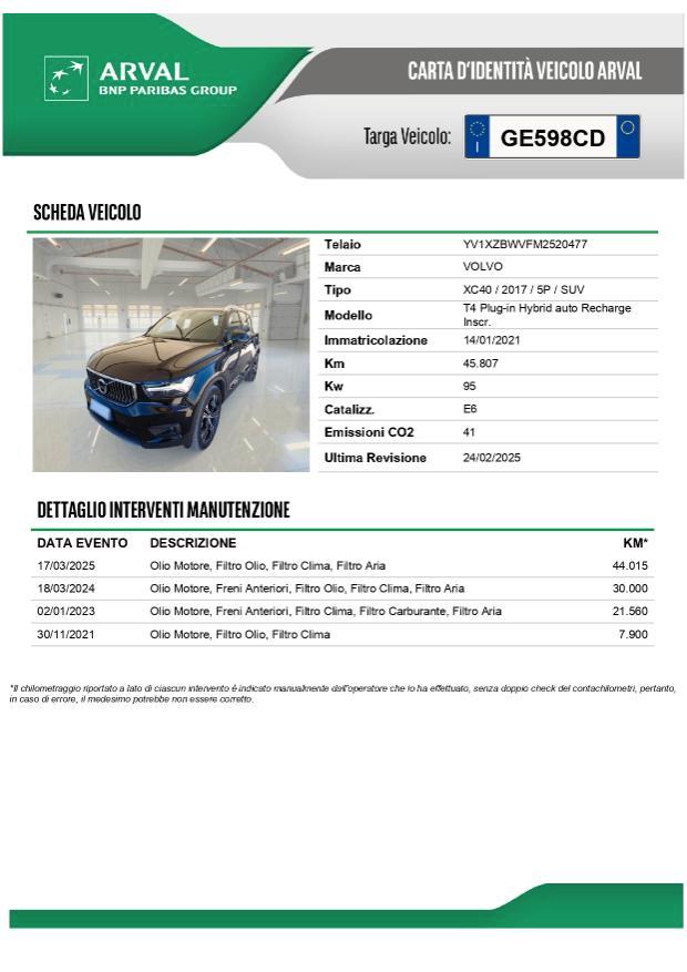 Volvo XC40 1.5 t4 phev Inscription Pelle-19'' Prezzo REALE