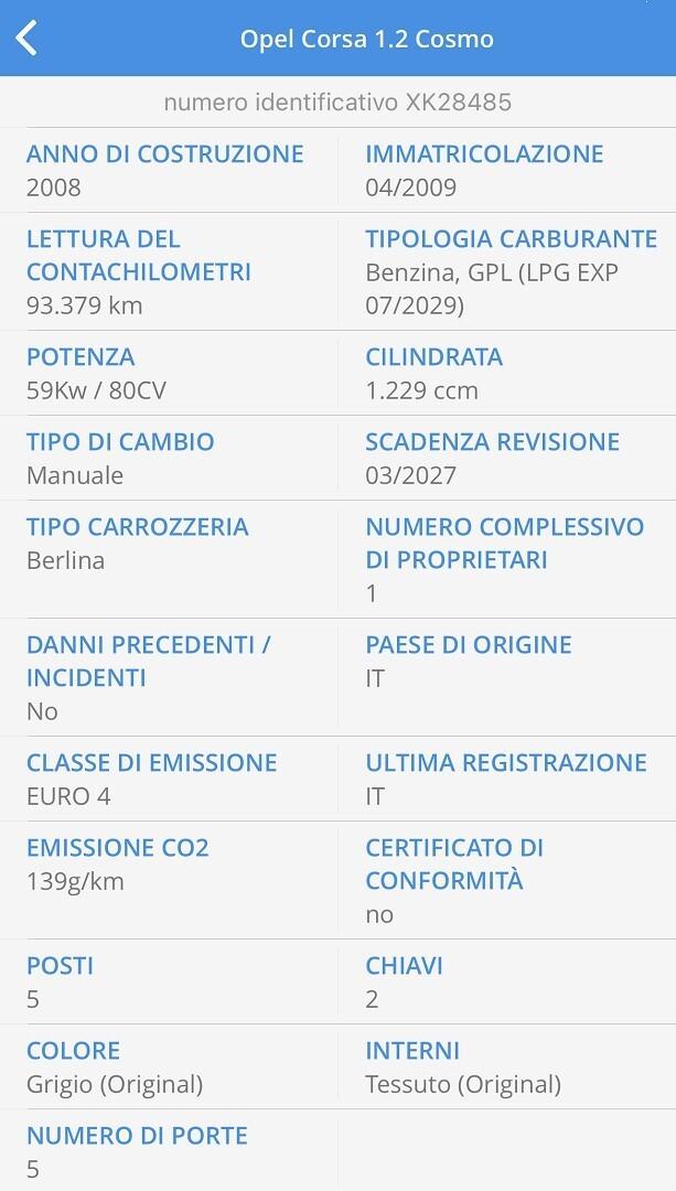 OPEL CORSA 1.2 80CV BNZ/GPL UNICO P. SOLI 93.000KM