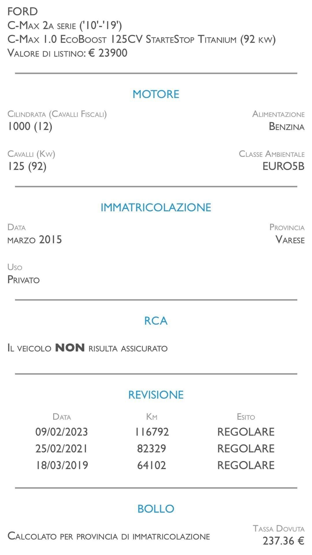 Ford C-Max 1.0 EcoBoost 125CV Start&Stop Titanium - UNICO PROPRIETARIO