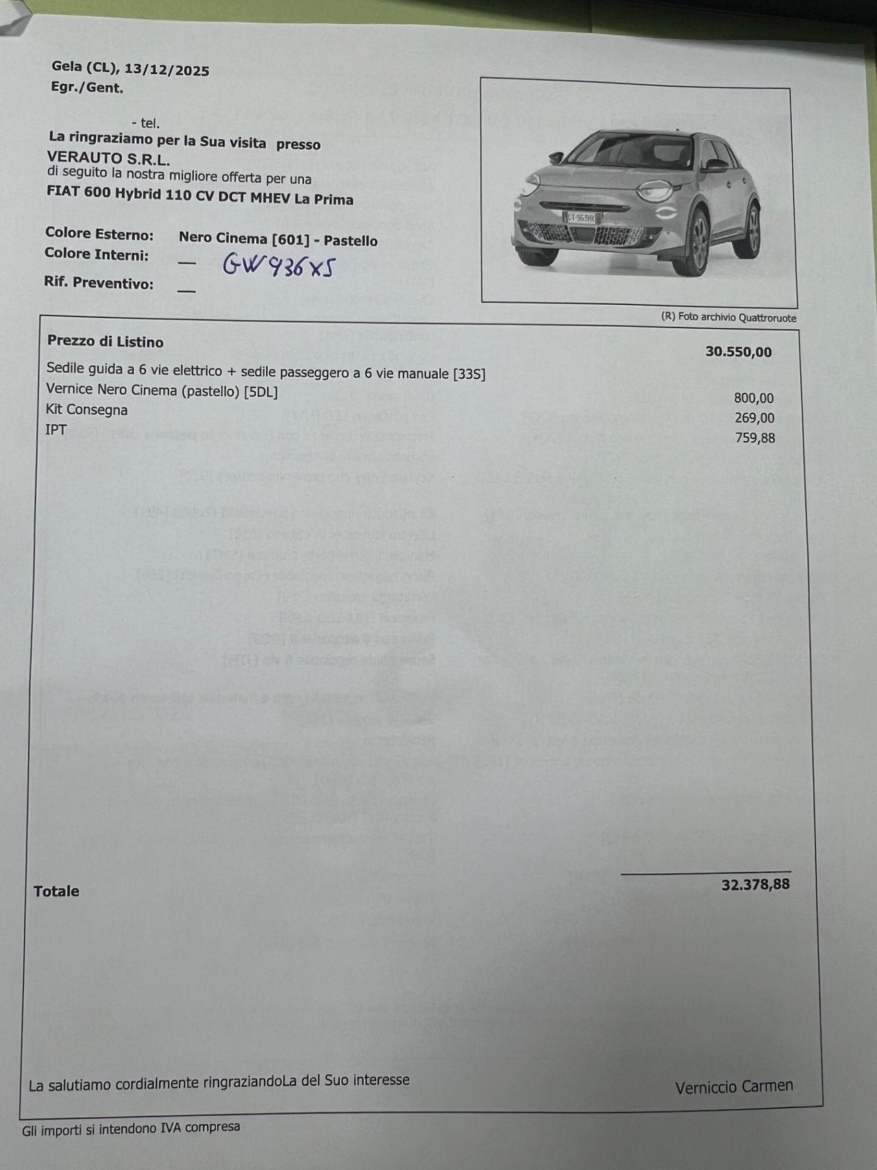Fiat 600 La Prima 110cv AUTOCARRO N1 TOTALMENTE DETRAIBILE