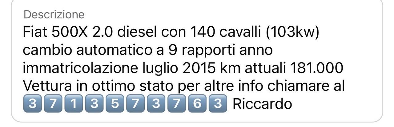 Fiat 500X 2.0 MultiJet 140 CV AT9 4x4 Cross