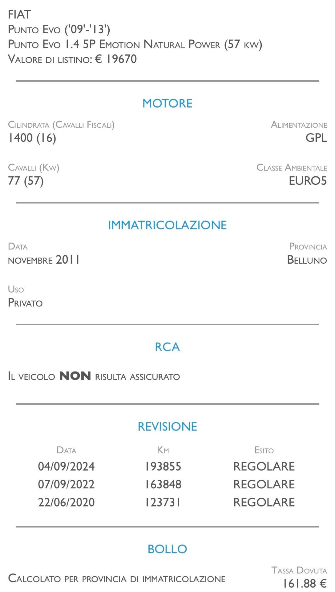 Fiat Punto Evo 1.4 5 porte Emotion EasyPower - GPL