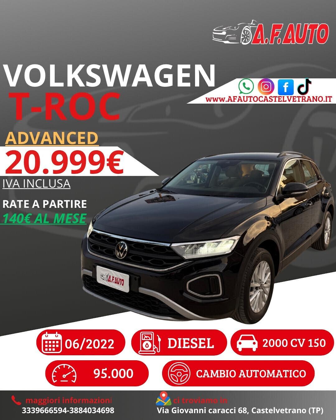 Volkswagen T-Roc 2.0 TDI SCR 150 CV DSG Advanced BlueMotion Technology