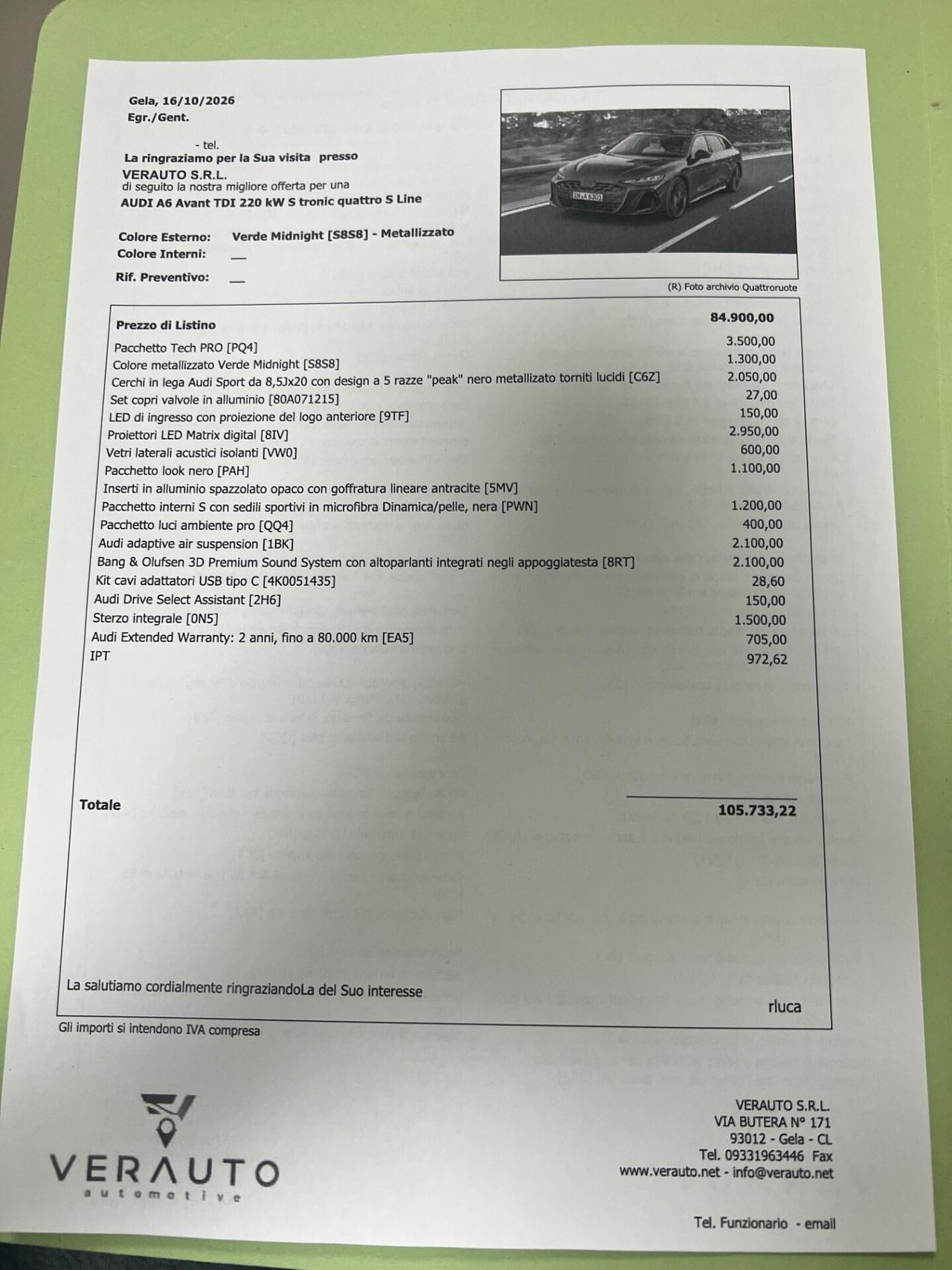 Audi A6 Avant 3.0 TDI mhev S line quattro 299cv s-tronic - possibilità noleggio no scoring