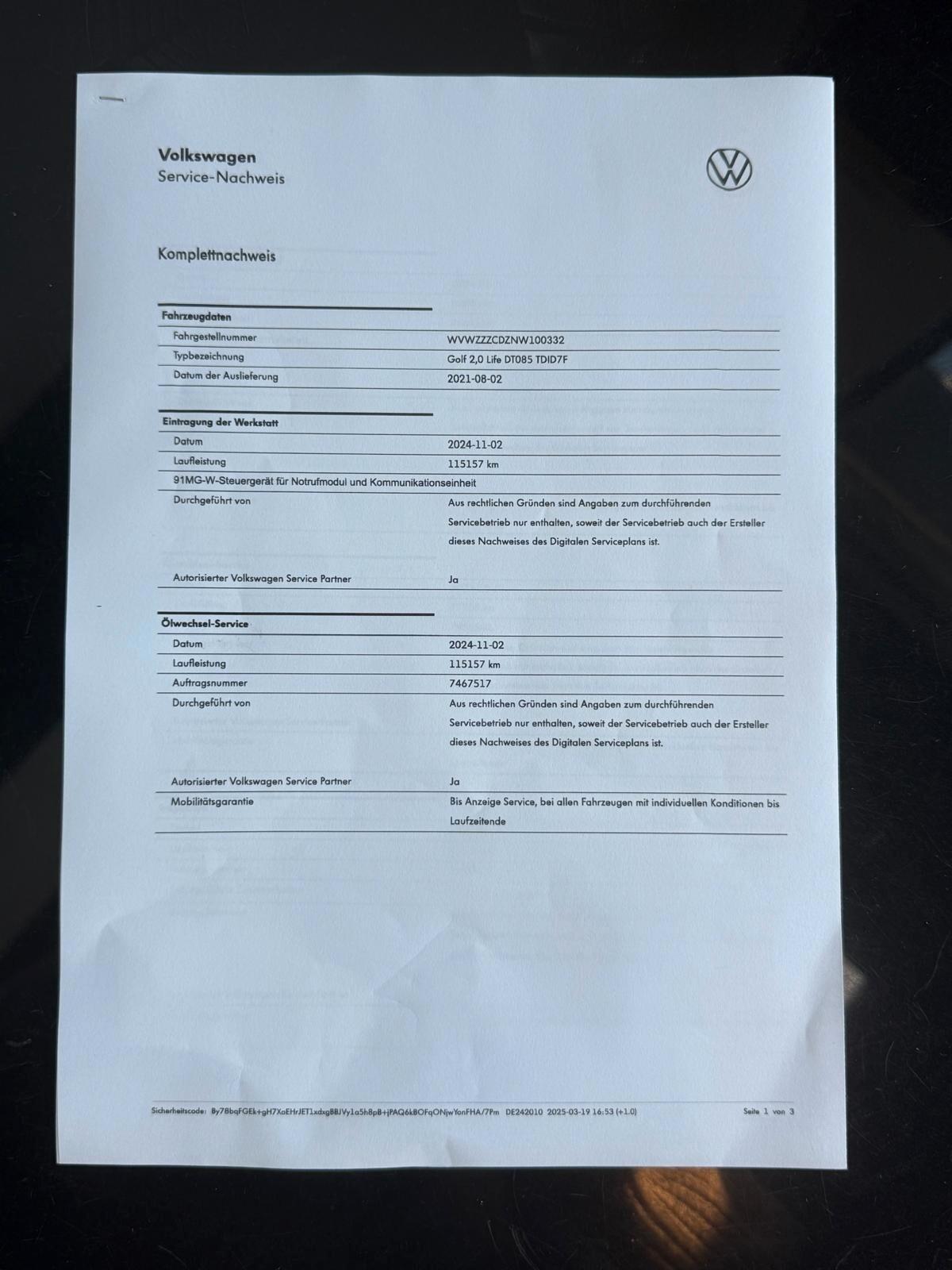 Volkswagen Golf 2.0 tdi Life 115cv dsg