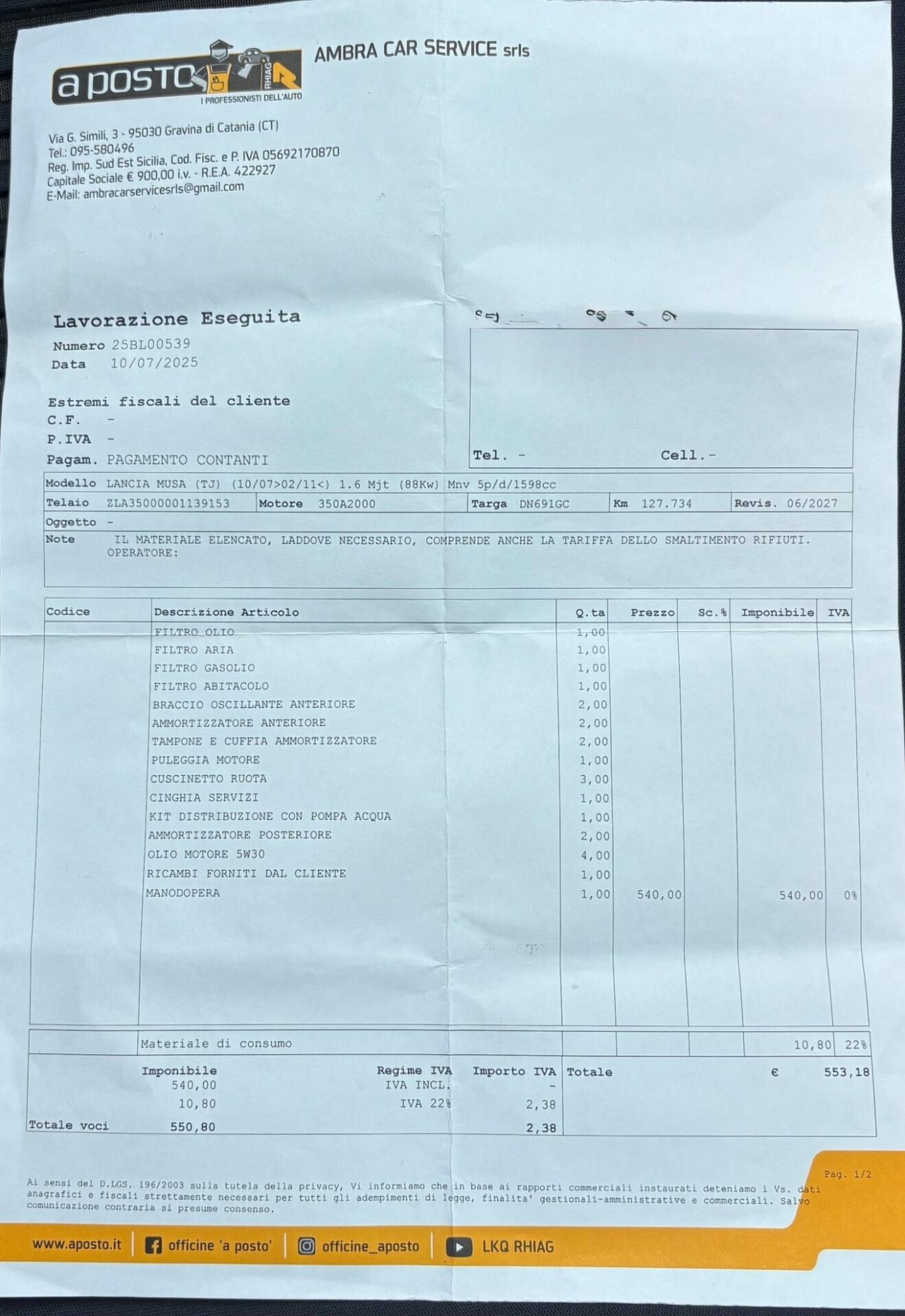 Lancia MUSA 1.6 Multijet 120cv