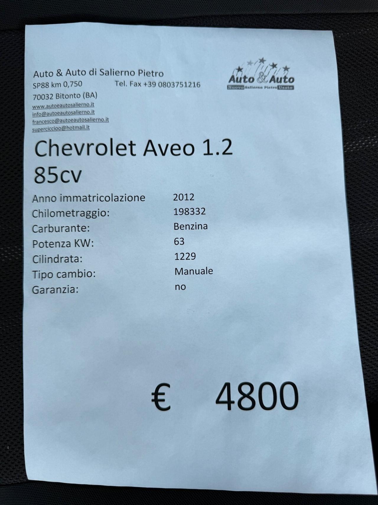 Chevrolet Aveo 1.2 86CV 5 porte LT