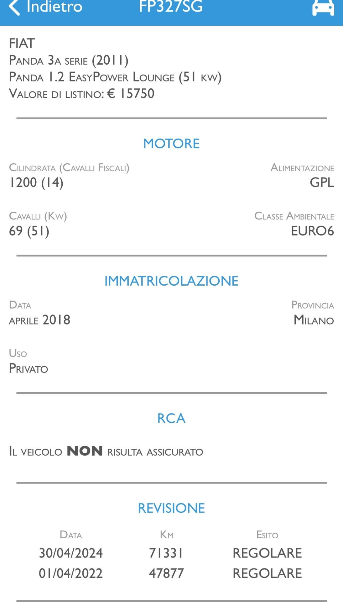 Fiat Panda 1.2 benz/gpl casa madre Fiat 2028