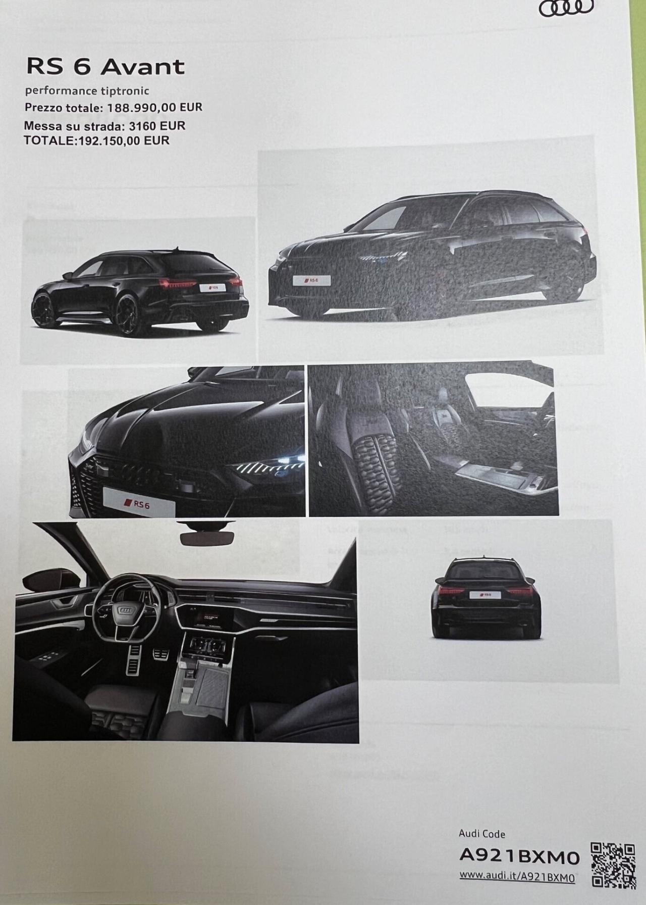 Audi RS6 4.0 performance possibilità noleggio no scoring
