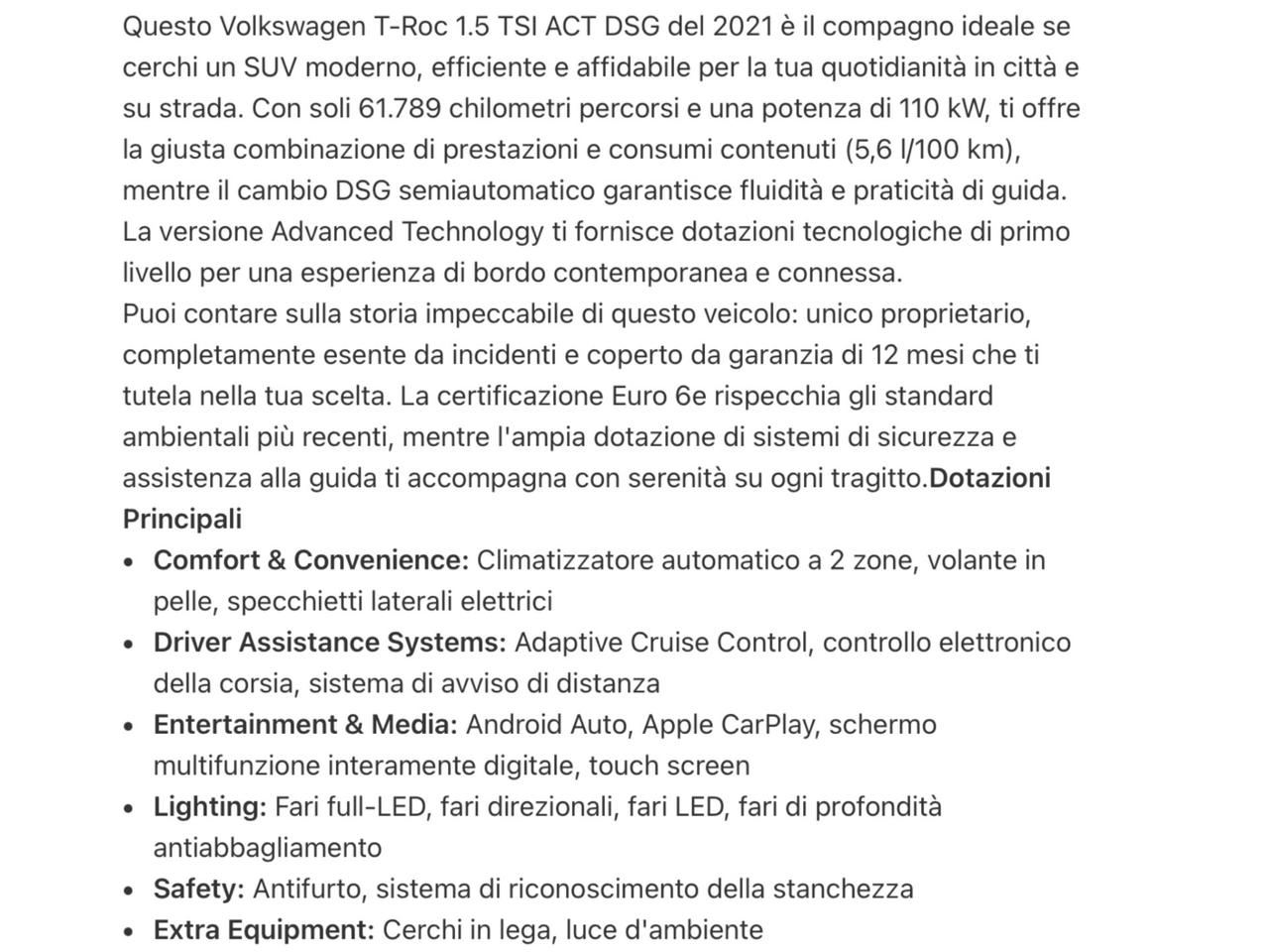 Volkswagen T-Roc 1.5 TSI ACT DSG Advanced BlueMotion Technology