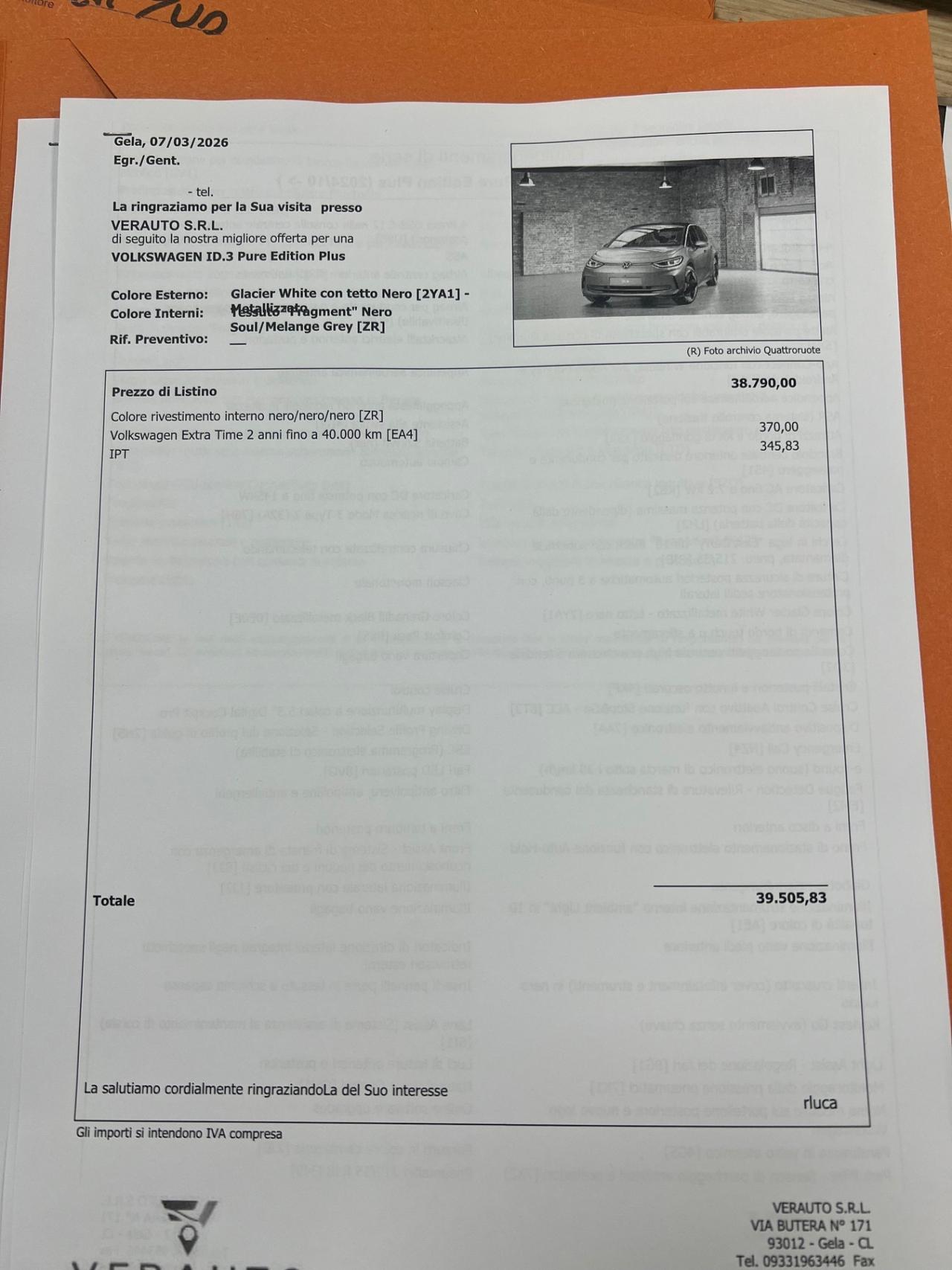 Volkswagen ID.3 Pure Edition Plus Possibilità noleggio no scoring