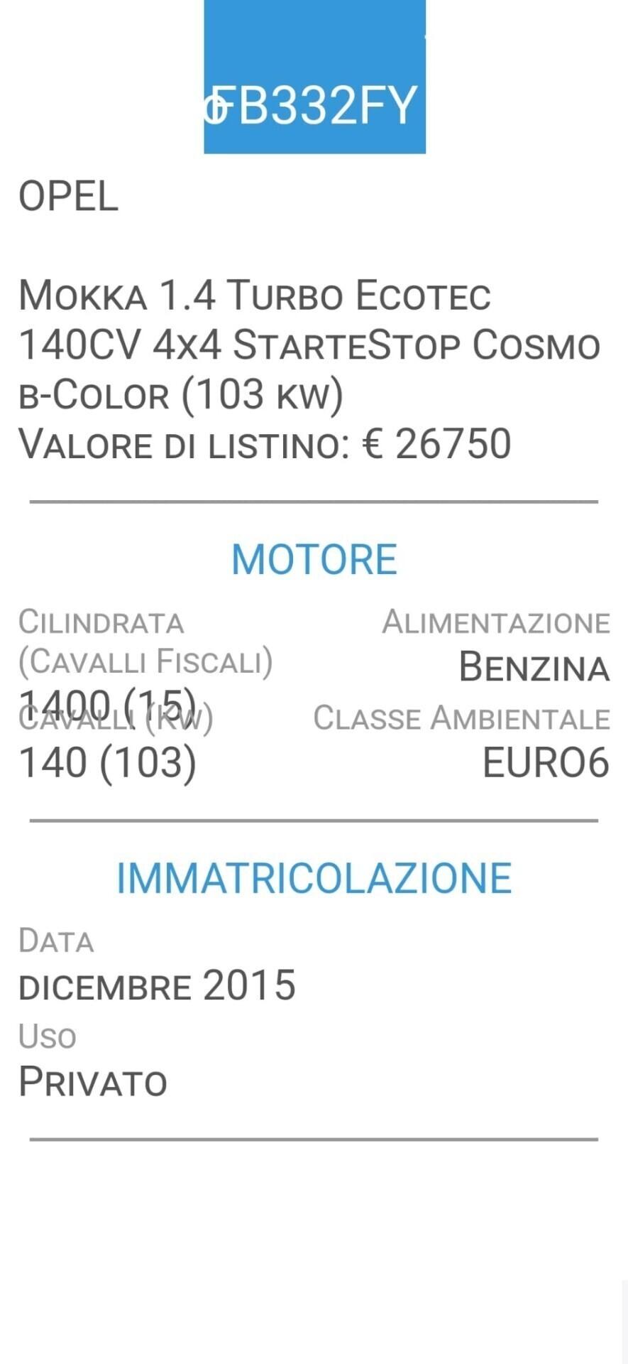 Opel Mokka 4X4 1.4-T-UNICO PROPRI-EURO 6-3 REVISIO