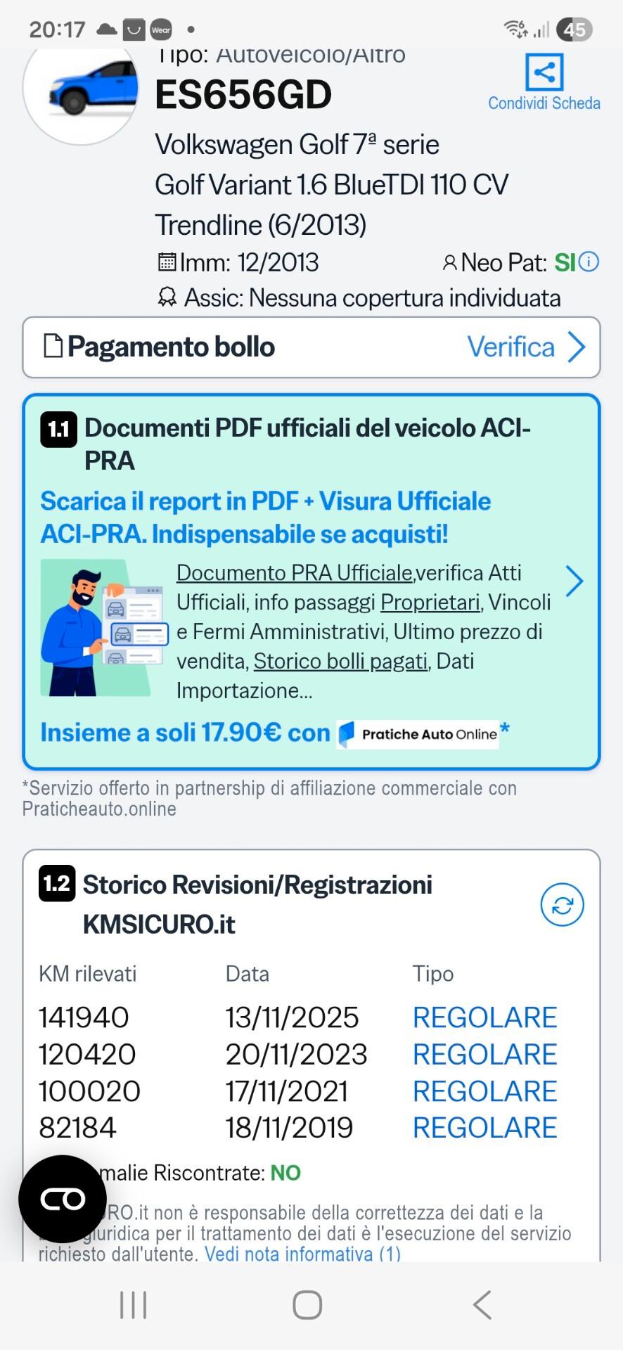 Volkswagen Golf Variant 1.6 TDI 110cv garantita 12 mesi